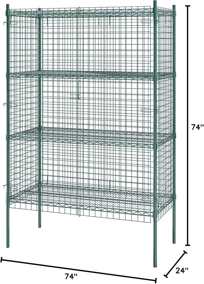 Commercial Grade NSF Listed Metal Wire Mesh Storage Green Epoxy Security Cage Kit 24" x 48" x 74", Perfect for Warehouse, Walk-In Refrigerator, Freezer, Grocery Store, Restaurant