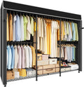 E14C Heavy Duty Closet Organizer System，Freestanding Clothing Racks for Hanging Clothes，Adjustable Garment Rack 70.1" W × 16.6" D × 76.4" H Hold 960 lbs，Black Rack with Black Dustproof Cover