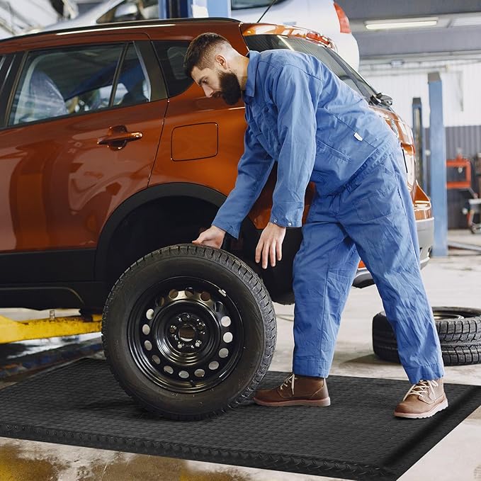 Nisorpa Anti Fatigue Mats Industrial 3' x 5' Ergonomic Standing Mat 15/16" Extra Thick Cushioned Shop Floor Mats Kitchen Mats Heavy Duty Commercial Diamond Plate Support for Leg & Back Pain, Black