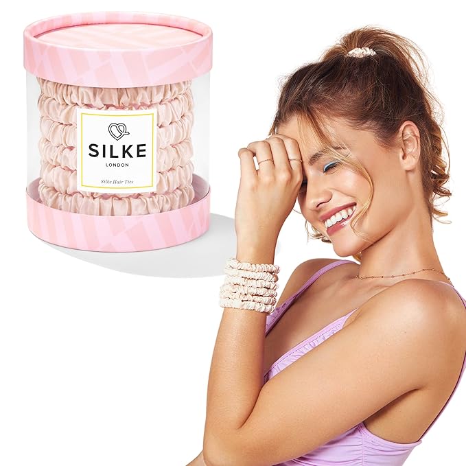 SILKE Hair Ties - Coco | Luxurious 100% Silk Scrunchies (6 Pack) | Gentle on Hair, All Hold, No Damage | For All Hair Types & Styles