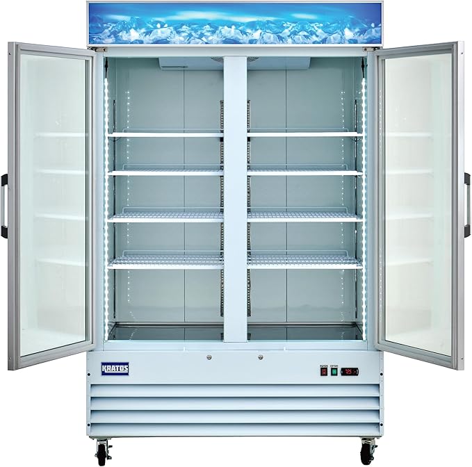 Kratos Commercial Freezer Display Merchandiser - 2 Self Closing Swing Doors, 53" W, White (67K-228)