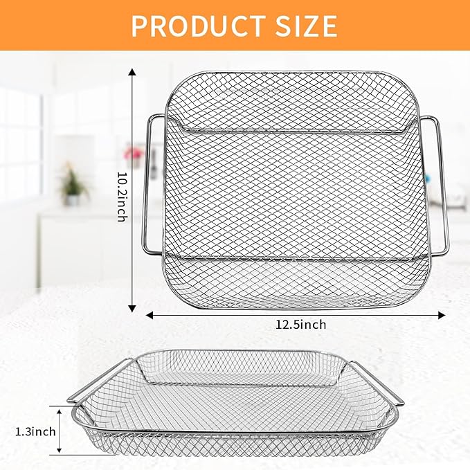 Air Fryer Basket Replacement for Emeril Lagasse 26 QT Extra Large Air Fryer Convection Toaster Oven, 12.5''×10.2''×1.3''Non-stick Mesh Air Fryer Basket Wire Rack Accessories Parts