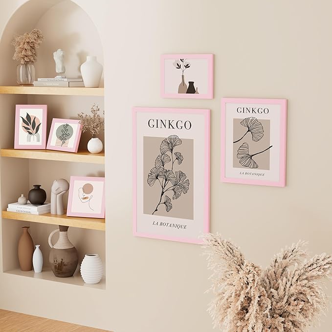 Vittanly 11x17 Picture Frame, Solid Wood Frame with Plexiglass, Includes 8x12 Mat, Wall Hanging for Photos, Home Decor, Pale Pink, 1 Pack