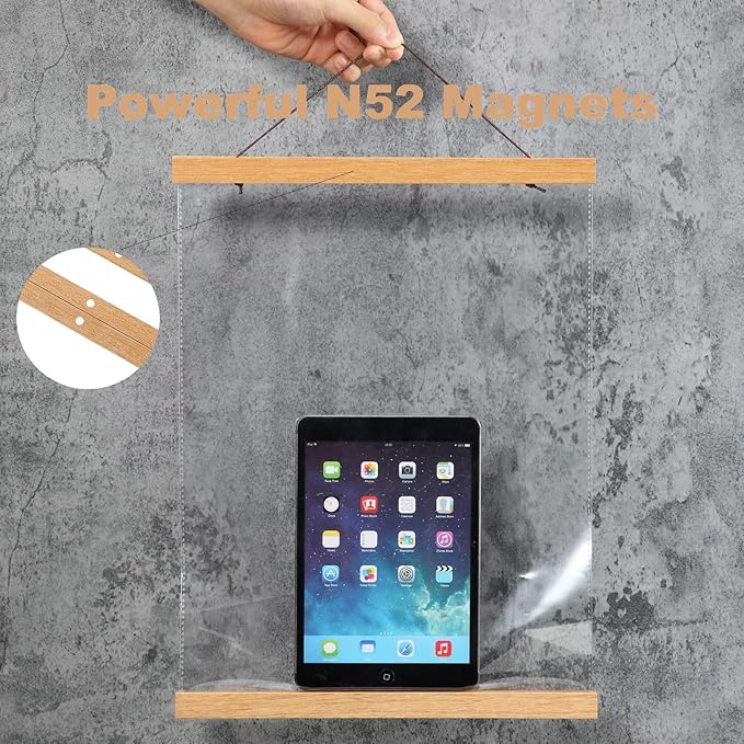 FALAMON 2 Pack Magnetic Poster Hanger Frame,17x11 17x24 17x22 Teak Wood Magnet Poster Frame for Hanging Posters, Prints, Photos, Pictures, Maps, Scrolls, and Canvas Artwork
