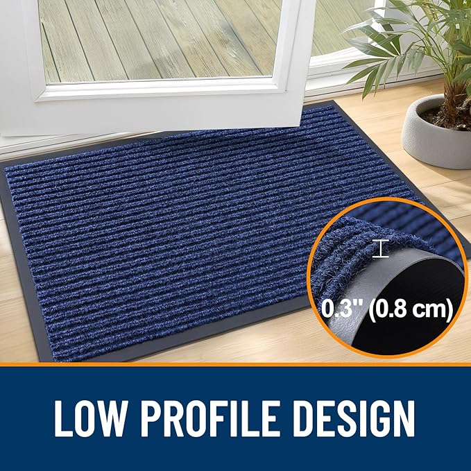 OLANLY Front Door Mat Indoor Outdoor Entrance, Waterproof Heavy Duty Doormat, Fade Resistant, Low Profile, Easy Clean Patio Porch Welcome Floor Mats for Entry, 71x34, Blue