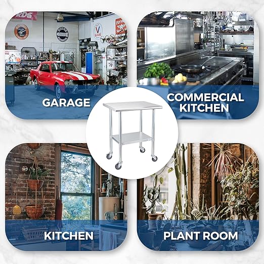 Profeeshaw Stainless Steel Table with Wheels, 24x36 Inch - NSF Commercial Kitchen Prep & Work Table with Undershelf and Galvanized Legs for Restaurant, Bar, Utility Room and Garage - Heavy Duty