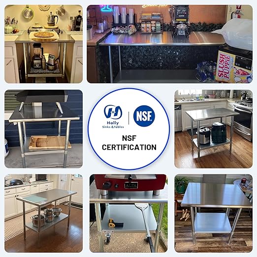 Hally Stainless Steel Table for Prep & Work 30 x 30 Inches, NSF Commercial Heavy Duty Table with Undershelf and Galvanized Legs for Restaurant, Home and Hotel
