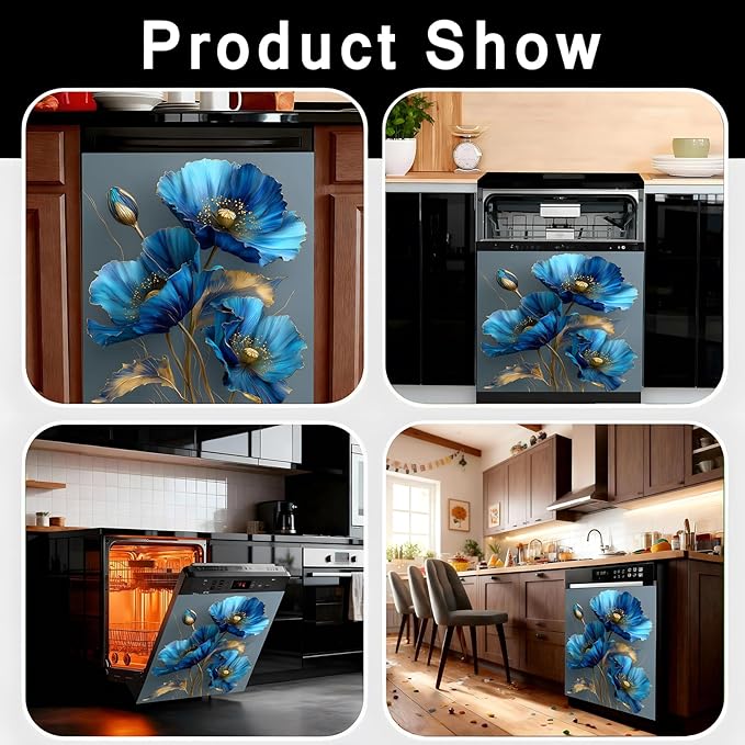Dishwasher Magnet Cover, Dishwasher Magnetic Decoration, Flower-Themed Sticker, Dishwasher Refrigerator Protection Magnetic Sticker, Kitchen Art Decoration 23x25.5 inches