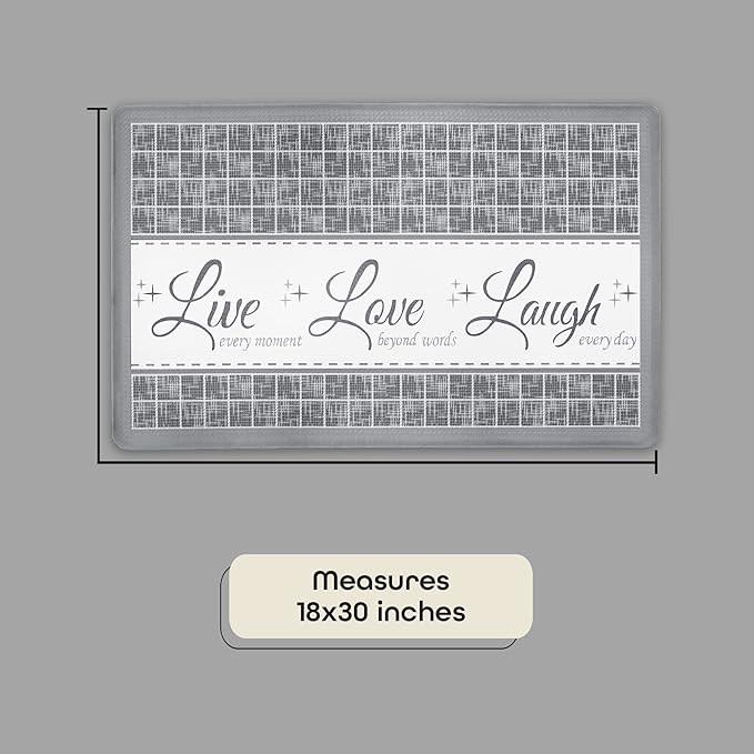 Anti-Fatigue Floor Comfort Mat - 18 x 30 Inch (Live, Love, Laugh Grey) - Waterproof Non-Slip Rug - Easy to Clean Cushioned Mat for Kitchen, Bathroom, Standing Desk & Office - Achim Home Decor