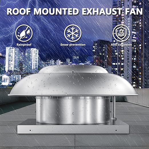 Roof Mounted Downblast Exhaust Fan Direct Drive Axial Exhaust Fan -26" Fan Base, 1/3 HP 2400 CFM 115 Volt Single Phase Motor