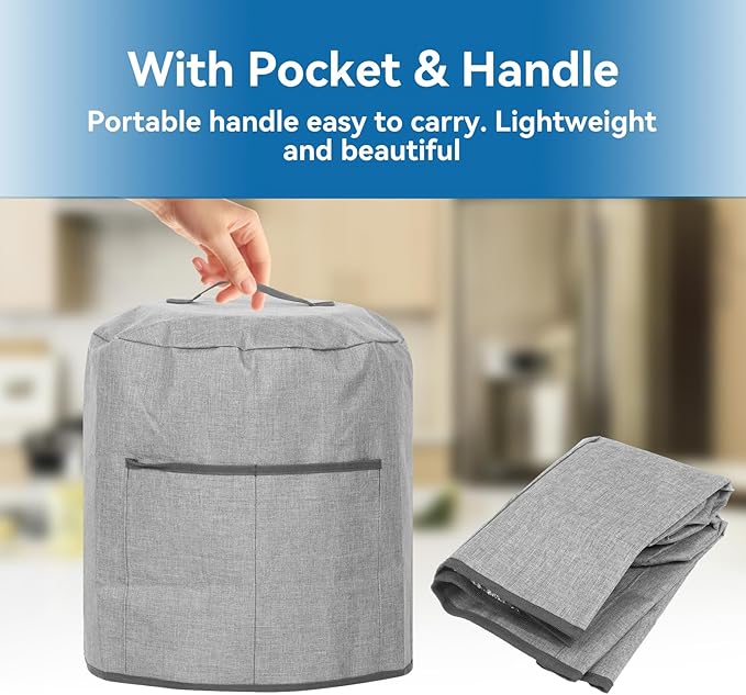 Air Fryer Dust Cover, Waterproof Insulated Protective Cover Bag with Pocket and Handle for Electric Pressure Cooker Air Fryer Rice Cooker Steamer, 38 x 38.7 cm(Grey)