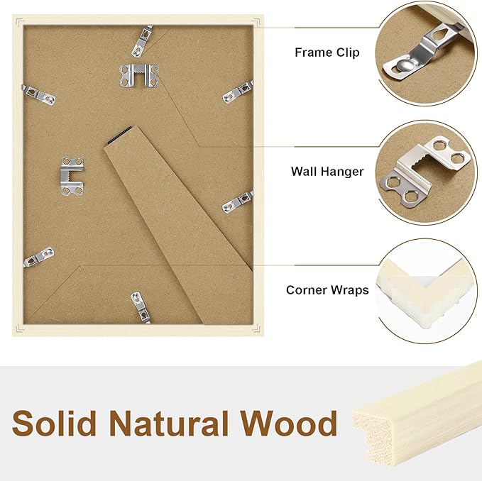 Vittanly 8.5x11 Picture Frame Set of 2, Solid Wood Frame for Wall or Tabletop, Display Photo 6x8 with Mat or 8.5x11 without Mat, White
