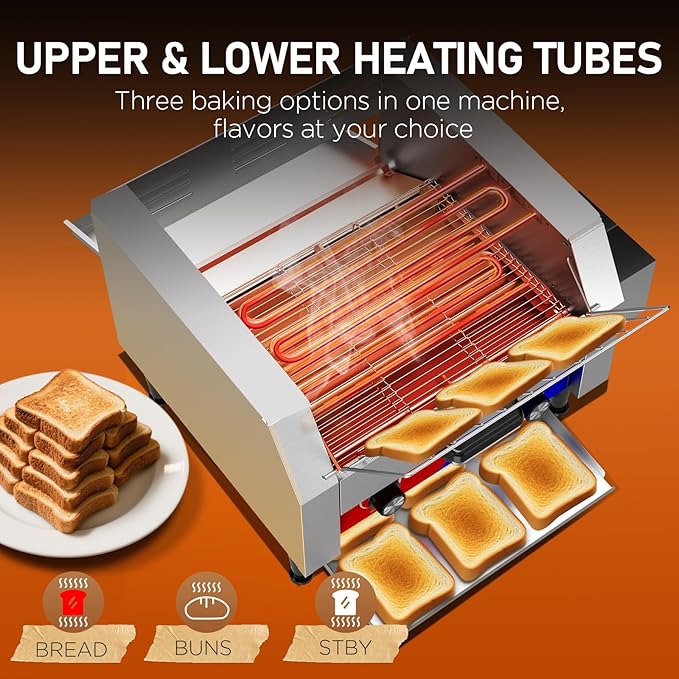 Commercial Conveyor Toaster w/ 3 Slice Wide Slot, 450 Slice/hour Commercial Toaster w/ 14.1’’ Wide and 3‘’ Opening, Industrial Kitchen Cooking bagel w/Stainless Steel and Heavy Duty