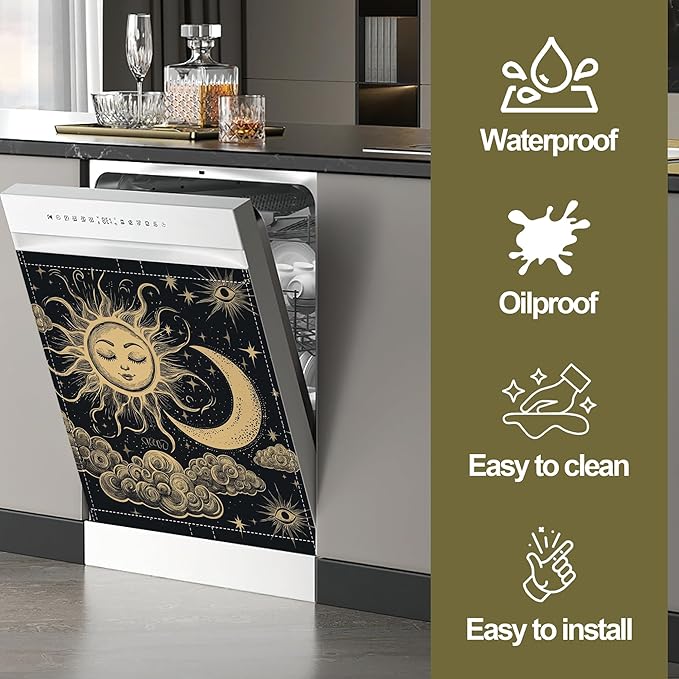 Dishwasher Magnet Cover,Moon Sun Dishwasher Cover Magnetic Cloud Astrology Home Appliances Refrigerator Decorative 23" x 26"