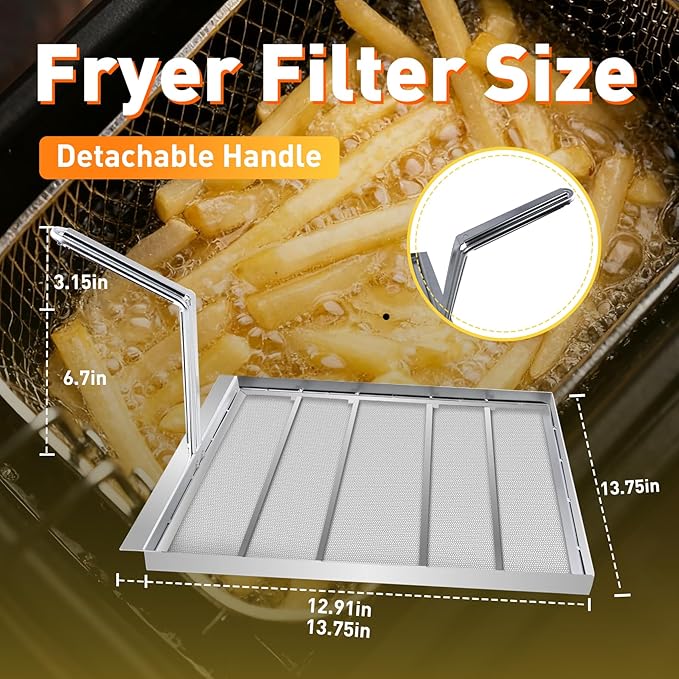 Commercial Deep Fryer Filter AF45, 13.75" x 13.75" 304 Stainless Steel with 500 Micron Mesh to Intercept Residue, Deep Fryer Filters for Cleaner Performance in Restaurants & Kitchens