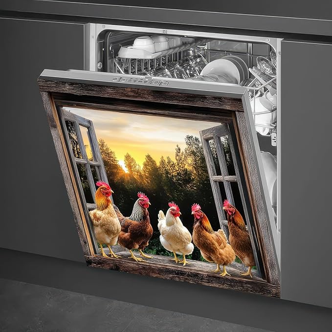 Farm Rooster Dishwasher Magnet Cover Washers Fridge Panel Sticker 23x26 Inch Rooster Refrigerator Decals Kitchen Decor Home Appliances Decor Stickers Magnetic Farm Chicken Dishwasher Cover