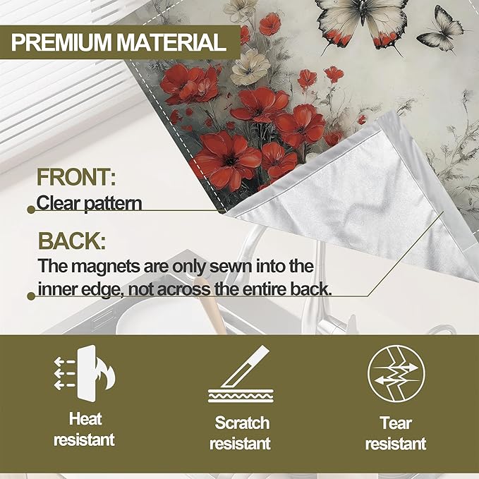 Butterfly Dishwasher Magnets Decorative Cover,Red White Flowers Magnet Fridge Panel Decal for Home Kitchen Decor,23x26 in