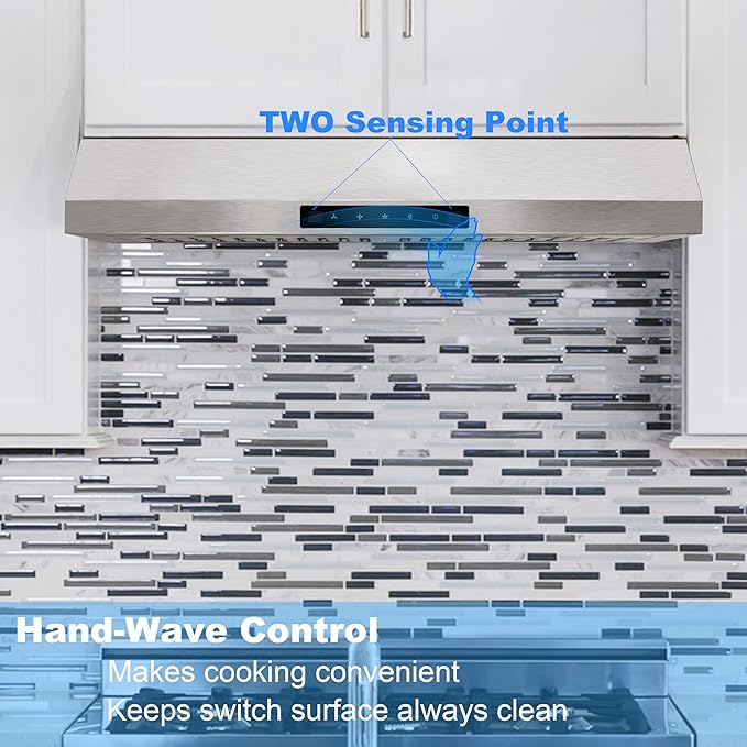 Range Hood 30 Inch Under Cabinet with 600CFM, Gesture Sensing & Touch Control Kitchen Vent Hood of Ductless/Ducted Vent with Stainless Steel Filters