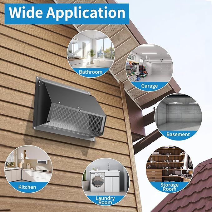 6 Inch Hooded Wall Vent with Screen and Damper,Wall Exhaust Vent Cover Cap,Dryer Vent Cover Outside,External Extractor Wall Vent Hood for House Kitchen Range Hood Air Ventilation Black