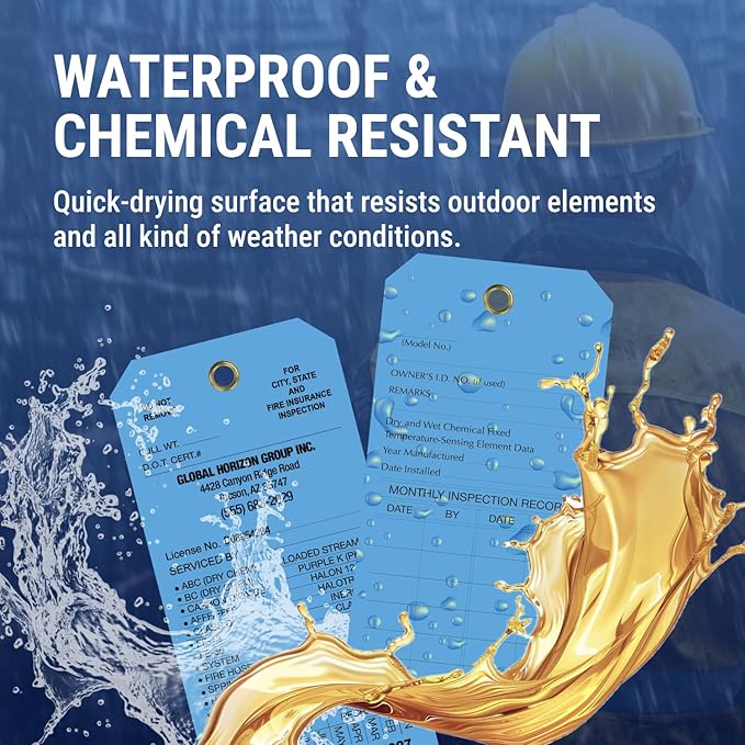 Tags 4 Less Custom Fire Extinguisher Tags – Preventative Maintenance Labels for Monthly Inspections, Alternative to Safety Sticker for Easy Record-Keeping – Pack of 100 (Dark Blue, Vinyl Plastic)