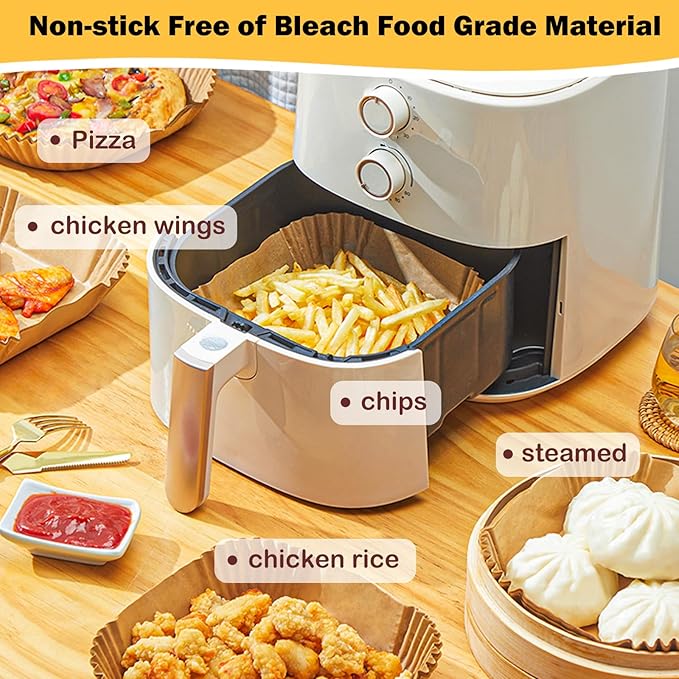 375Pcs Air Fryer Paper Liners, 8" Square Air Fryer Liners Disposable, Heavy-Duty Parchment Paper for 5-8 qt Airfryer, Non-Stick & Non-Leak Paper Liners for Oven Pan, Deep Fryer Parts & Accessories