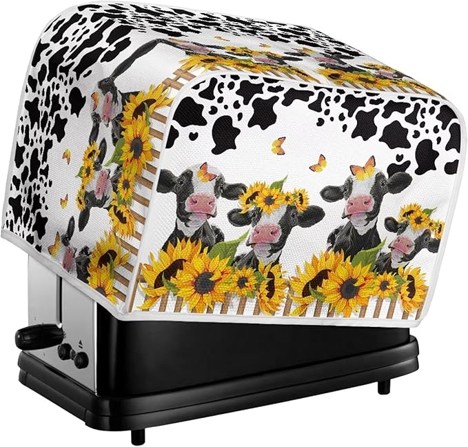 UNICEU Sunflower Farm Cow Animal 4 Slice Quilted Toaster Cover for Dust Protection, Bread Maker, Small Appliances