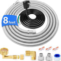 Dishwasher Installation Kit - 8 FT Stainless Steel Dishwasher Hose with 3/8" Compression Connections,Food Grade PEX Inner Tube Dishwasher Water Supply Line with Elbows,Adapters and 6 FT Power Cord