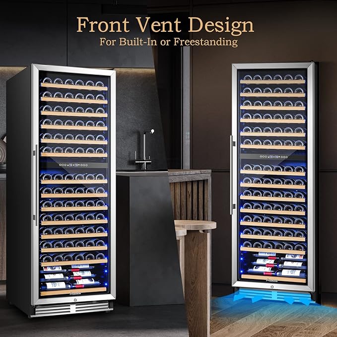 AAOBOSI 24 Inch Dual Zone Wine Fridge, 154 Bottles Wine Cooler Refrigerator，40-65°F Wine Refrigerator with 2 Glass Door，Built-in or Freestanding Fridge for Restaurant, Club, Lounge
