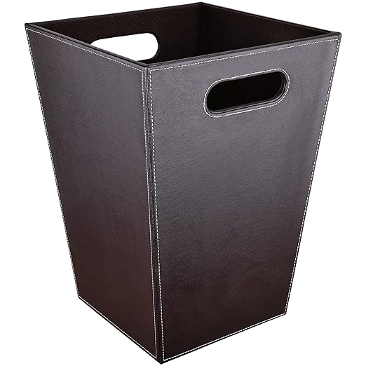 GORESE Leather Trash Can Bathroom Wastebasket, 16L/4.2 Gallon Office Garbage Can with Handles for Near Desk, Square Bedroom Waste Basket Bin for Home Dorm Decorative Brown