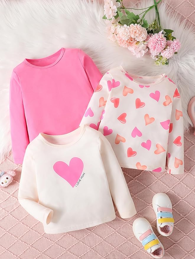 3 Pack Toddler Girls Shirts Long Sleeve Shirt for Girls Tees Kids Tshirts Clothes Fall Tops T-Shirt 2-8 Years