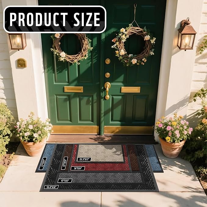 Yimobra Large Door Mat 36x24, All-Weather Waterproof Outdoor Mats for Front Door, Non Slip Rubber Doormat for Patio Proch Outside Entryway Indoor, Gray