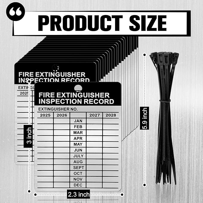 50 Set Aluminum Fire Extinguisher Tags 2025-2028 Metal Inspection Tags - 2.3 x 3 Inch, Indoor/Outdoor Monthly Inspection (50)