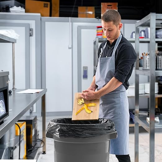 PRO&Family Commercial Round Trash Can, Ingredient Bin, Heavy-Duty Plastic, Anti-Static, Kitchen, Office, Outdoor Use (Gray, 32 Gallon)