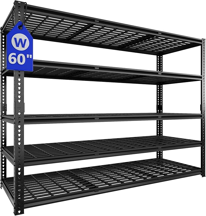 60" W Garage Shelving Heavy Duty, 5-Tier Storage Shelves, 3030LBS Adjustable Metal Shelving Units for Basement, Kitchen, Commercial, Warehouse,Pantry, Black