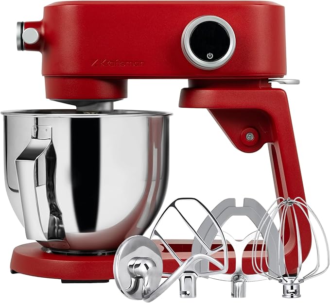 Stand Mixer Heavy Duty - All Metal Kitchen Standing Mixer 5.3 Quart with 4 Stainless Steel Attachments, DC Motor & Multifunctional Power Hub, 8-Speed & Timer, Lower Noise (Red)