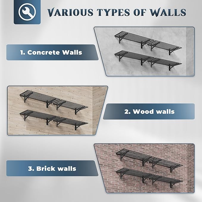 4-Pack 1.5x4ft Garage Shelving Wall Mounted, 1.5 x 4' Heavy Duty Garage Storage Shelves with Hooks, 1000LB Capacity