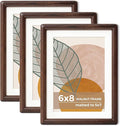 Axeman 6 x 8 Walnut Frame Set of 3 - Rounded Corner 6x8 Picture Frame Matted to 5x7 - Natural Walnut Wood Photo Frame with Tempered Glass for Tabletop Display