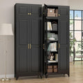 90”Kitchen Pantry Cabinet,Metal Storage Cabinets with Doors and 4 Adjustable Shelves,Black Kitchen Cabinet with 2 Gold Handles,Tall Cabinet for Livingroom, Bathroom