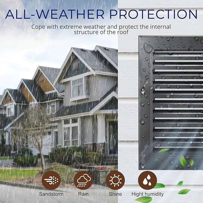 10" X 10" Gable Vent Aluminum Gable Vents for Houses Attic Vent Shed Vents Cover Exterior with Screen Mesh Alloy Wall Vent Ventilation for Home Garage Attic Ceiling - Vent Opening: 8" x 8" Black