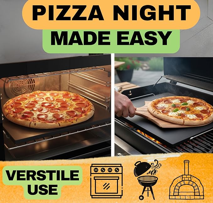 Easy Clean, Non Stick Ceramic Pizza Stone - Pizza Stones for Grill with Handles, Pizza Peel, Pizza Cutter, Dough Tool - Bread Baking Stone - 15 inch Ceramic Pizza Pan - Pizza Oven Accessories Kit