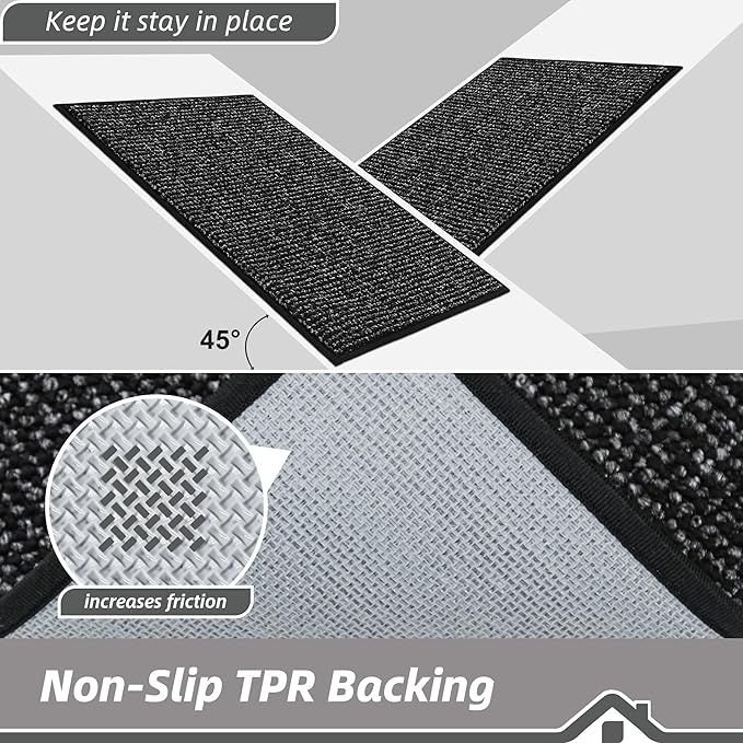 BEQHAUSE Dirt Trapper Door Mat 20" x 32", Non-Slip Washable Doormats Entrance Mat, Dirt Resistant and Absorbent Welcome Mat, Low Profile Floor Mats for Front Back Door and Entryway, Black