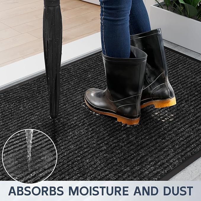 Front Door Mat, 72" x 48" Heavy Duty Indoor Outdoor Doormat, Non-Slip Welcome Mats for Entryway, Rubber Backing Low Profile Commercial Door Mats, Black Stripe