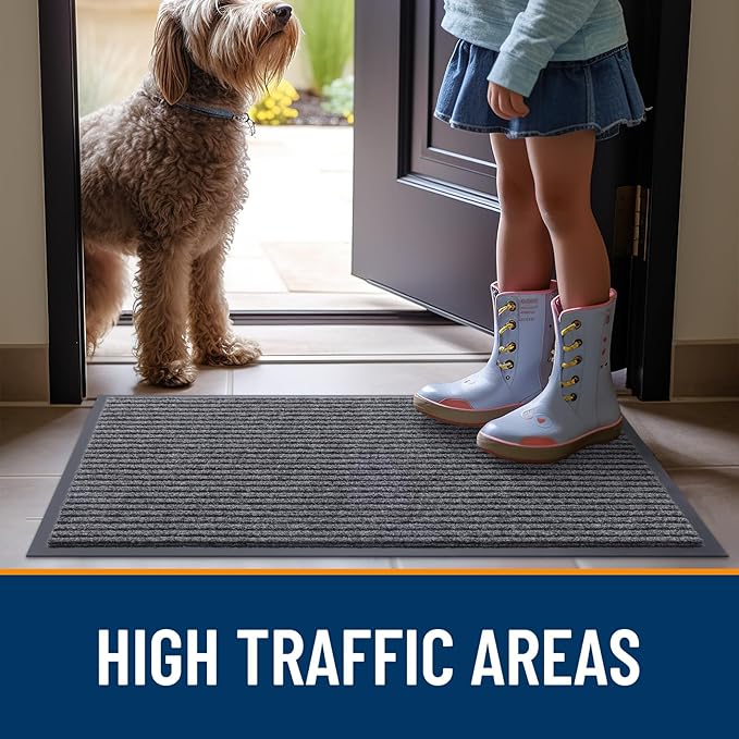 OLANLY Front Door Mat Indoor Outdoor Entrance, Waterproof Heavy Duty Doormat, Fade Resistant, Low Profile, Easy Clean Patio Porch Welcome Floor Mats for Entry, 33x21, Grey