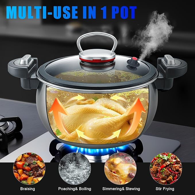 WELLOXY Tri-Ply Stainless Steel Stock Pot - 7.5Qt Heavy-Duty Stew Pots for Soup Gumbo Pasta with Tight-Fittng Lid for Faster Cooking, Healthy Kitchen Cookware on Induction & Gas Stovetop