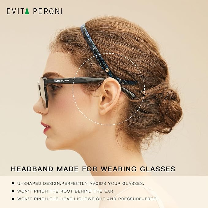 EVITA PERONI Hair Band, Light Grey Blue, Comfortable U-shaped Headband for Women, Designed for Eyewear, No Pressure, No Headache, Thin Head Bands, 1 Count