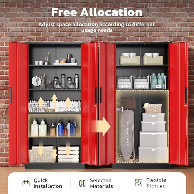 Greenvelly Metal Garage Storage Cabinet, 72" H Steel Lockable Storage Cabinet with 2 Doors and 4 Adjustable Shelves,Tall Metal Cabinet Locking File Cabinet for Office,Home, Garage, Gym, School