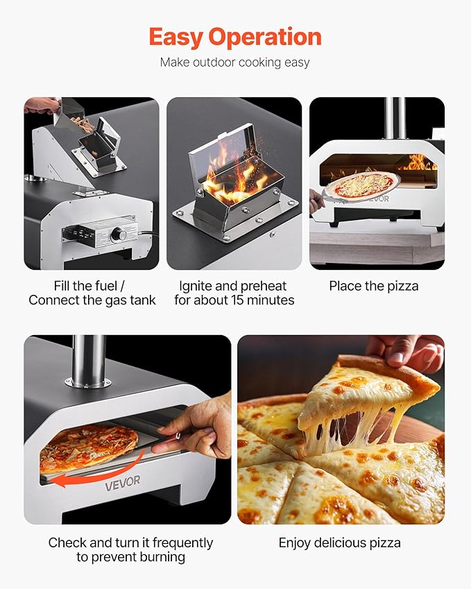 VEVOR Dual Fuel Pizza Oven Outdoor, 16 in Wood Fire & Propane Gas Pizza Oven, Portable Pellet & Propane Pizza-Maker with Thermometer, Large Multi Fuel Pizza Cook for Outside Camping & Backyard