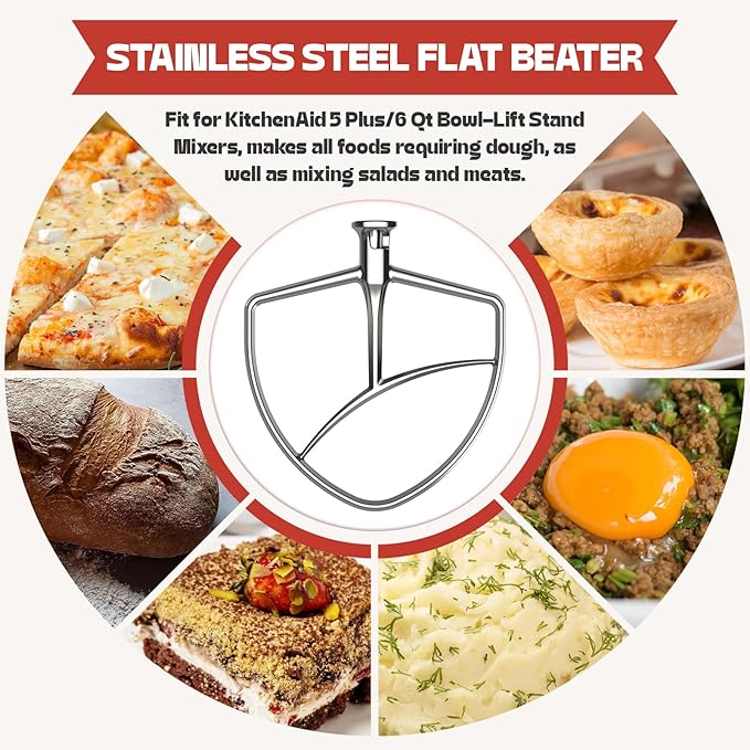 Cofun Paddle Attachment for Kitchenaid Mixer, Stainless Steel Flat Beater for KitchenAid 5Plus/6 Qt Bowl-Lift Stand Mixers, Stainless Steel Attachments for Kitchen Aid Stand Mixers, Dishwasher Safe