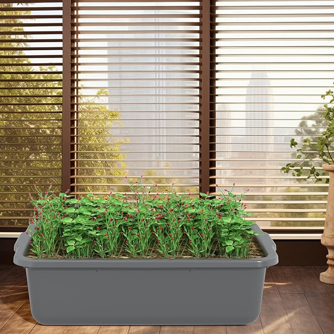 35 Quart Commercial Bus Tubs, Plastic Bus Box Dish Pan Basin, Gray, 4 Packs