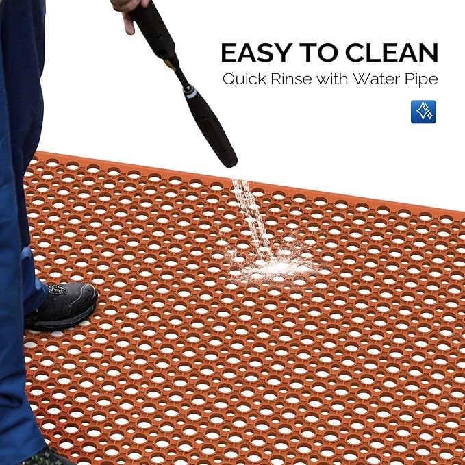 ROVSUN Rubber Floor Mat with Holes, Anti-Fatigue/Non-Slip Drainage Mat, for Industrial Kitchen Restaurant Bar Bathroom Utility Garage Pool Entry Door Mat, Indoor (36'' x 60'' Red 1Pcs)